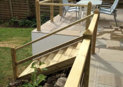 Elevated decking area creates vistas down the garden